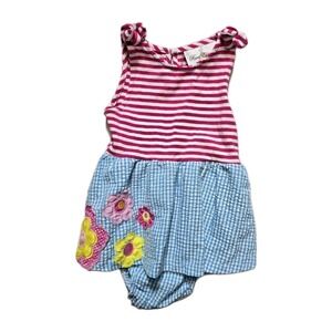 Rare Editions Fuchsia Turquoise Flower Skirted Crawler  24 Months